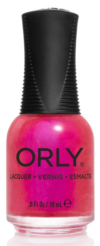 Orly nail polish bottle with bright pink color on a white background