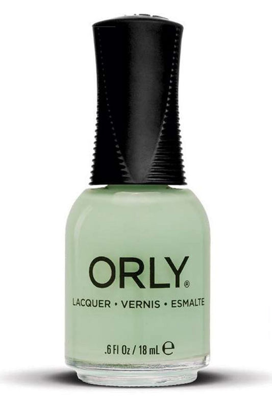 Orly nail polish bottle with a light green color on a white background