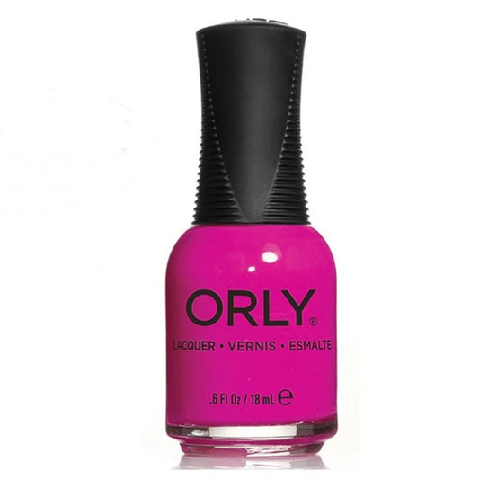 Orly nail polish bottle with bright pink color on a white background