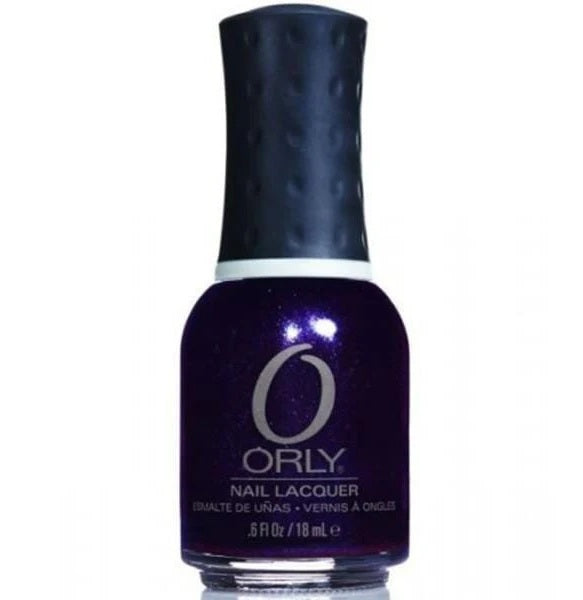 Orly nail polish bottle with dark purple color on a white background